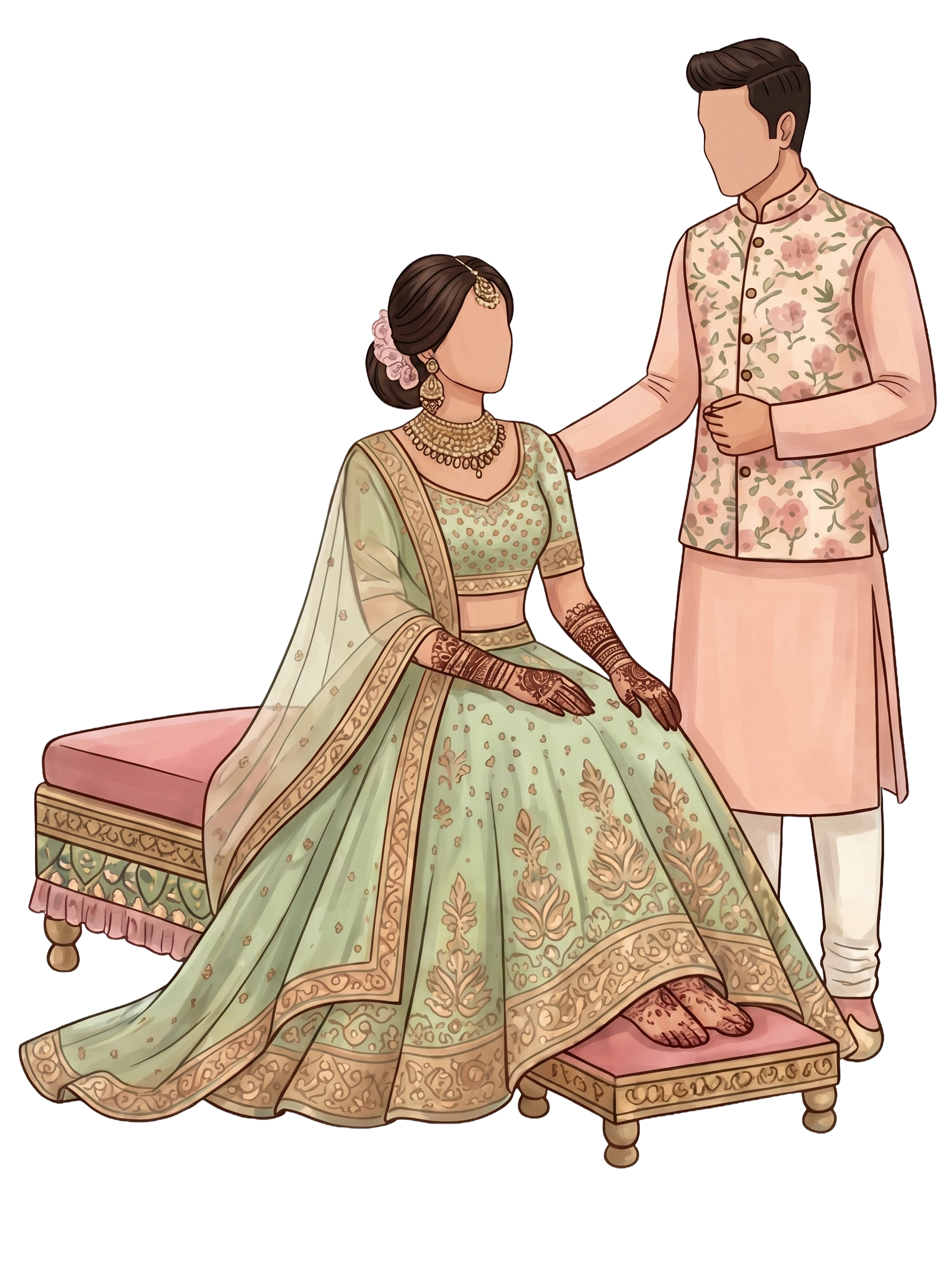 Mehndi Couple Caricature
